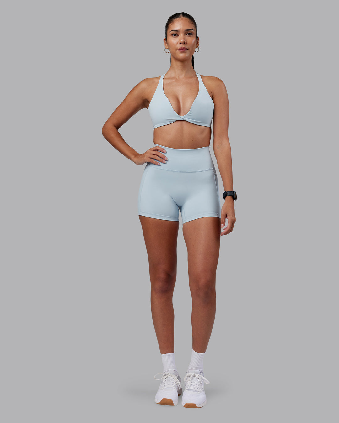 Woman wearing Agile Sports Bra - Skyride | Model:Rhiley | Size:S - view 6