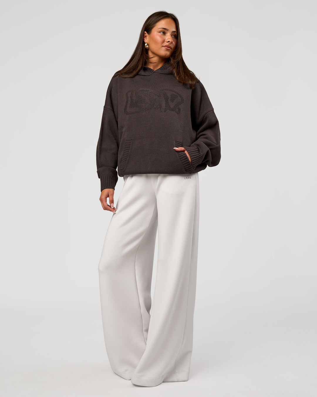 Woman wearing All Day Active Knitted Hoodie - Dark Storm | Model:Bianca | Size:S - view 5