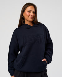 Woman wearing All Day Active Knitted Hoodie - Future Navy | Model:Bianca | Size:S | Thumbnail Index: 0