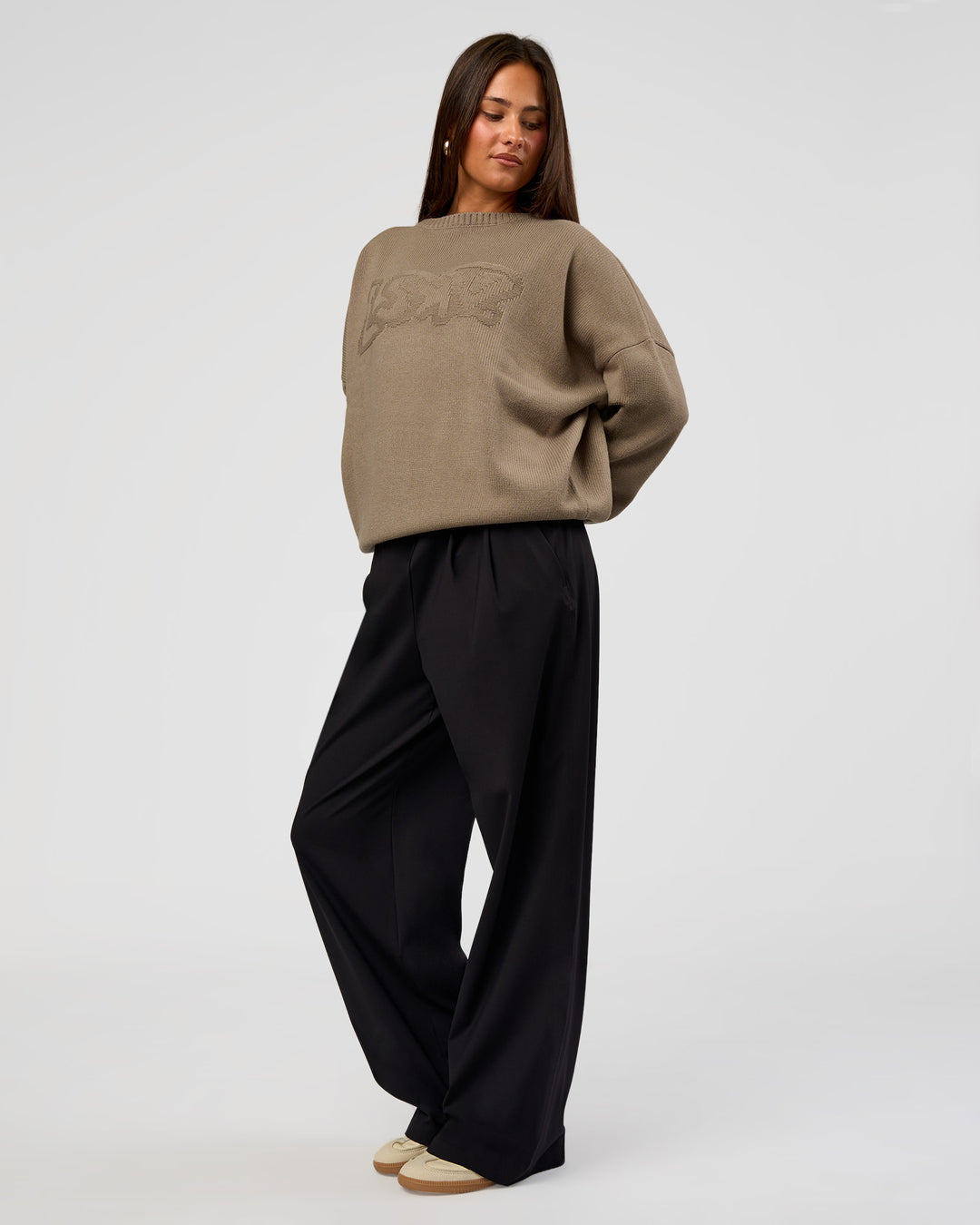 Woman wearing All Day Active Knitted Sweater - Taupe Ash | Model:Bianca | Size:S - view 8