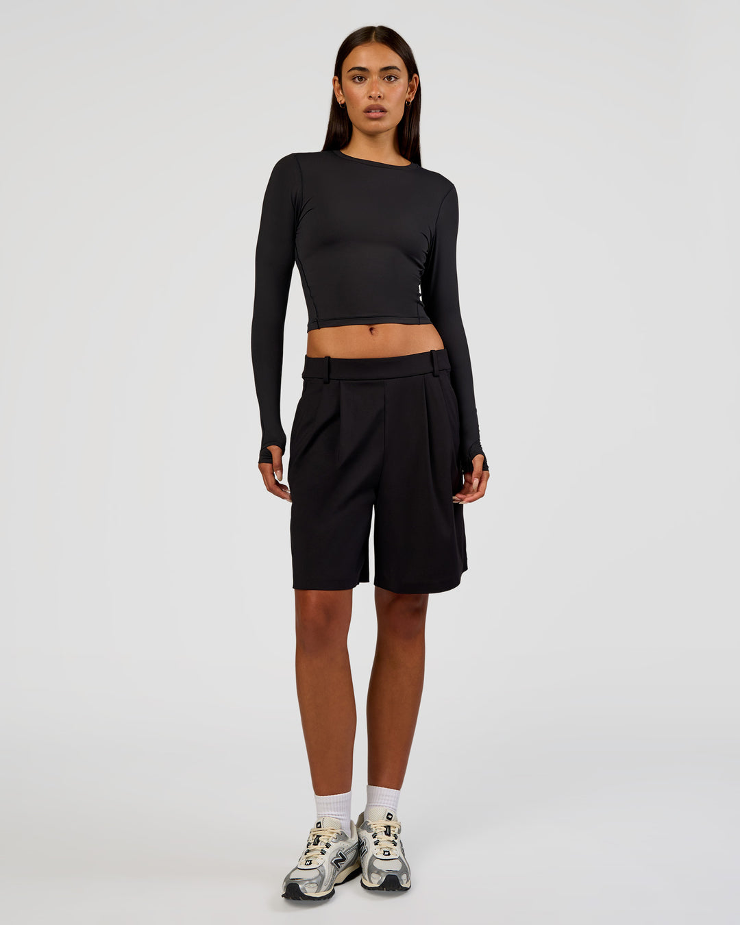 Woman wearing All Day Long Sleeve Tee - Black | Model:Ruby | Size:S - view 3