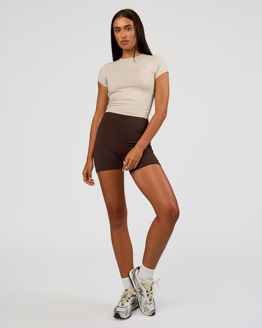 Woman wearing All Day Short Sleeve Tee - Shale Beige | Model:Ruby | Size:S - view 2