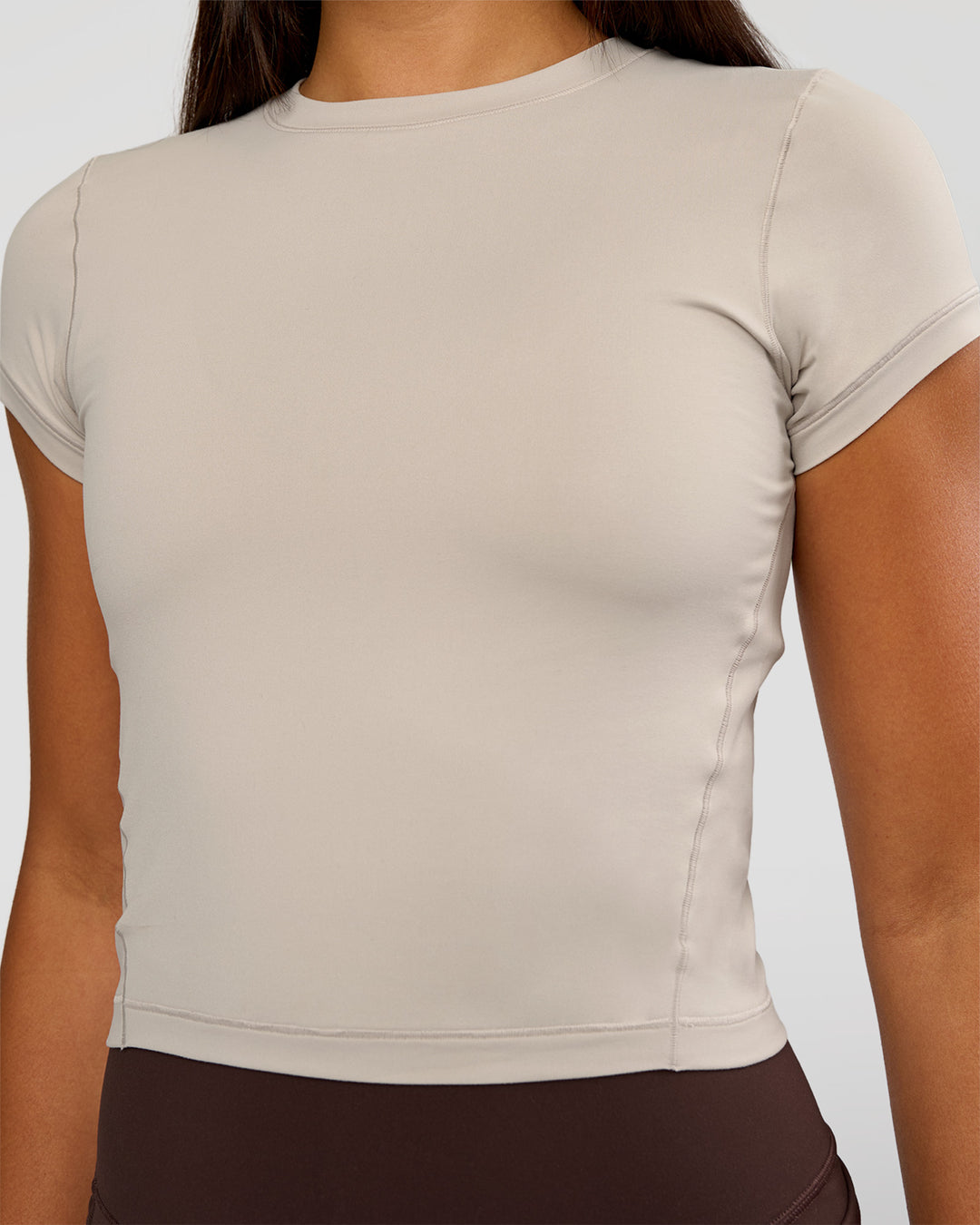 Woman wearing All Day Short Sleeve Tee - Shale Beige | Model:Ruby | Size:S - view 5