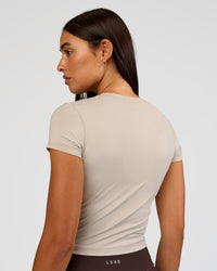 Woman wearing All Day Short Sleeve Tee - Shale Beige | Model:Ruby | Size:S | Thumbnail Index: 2