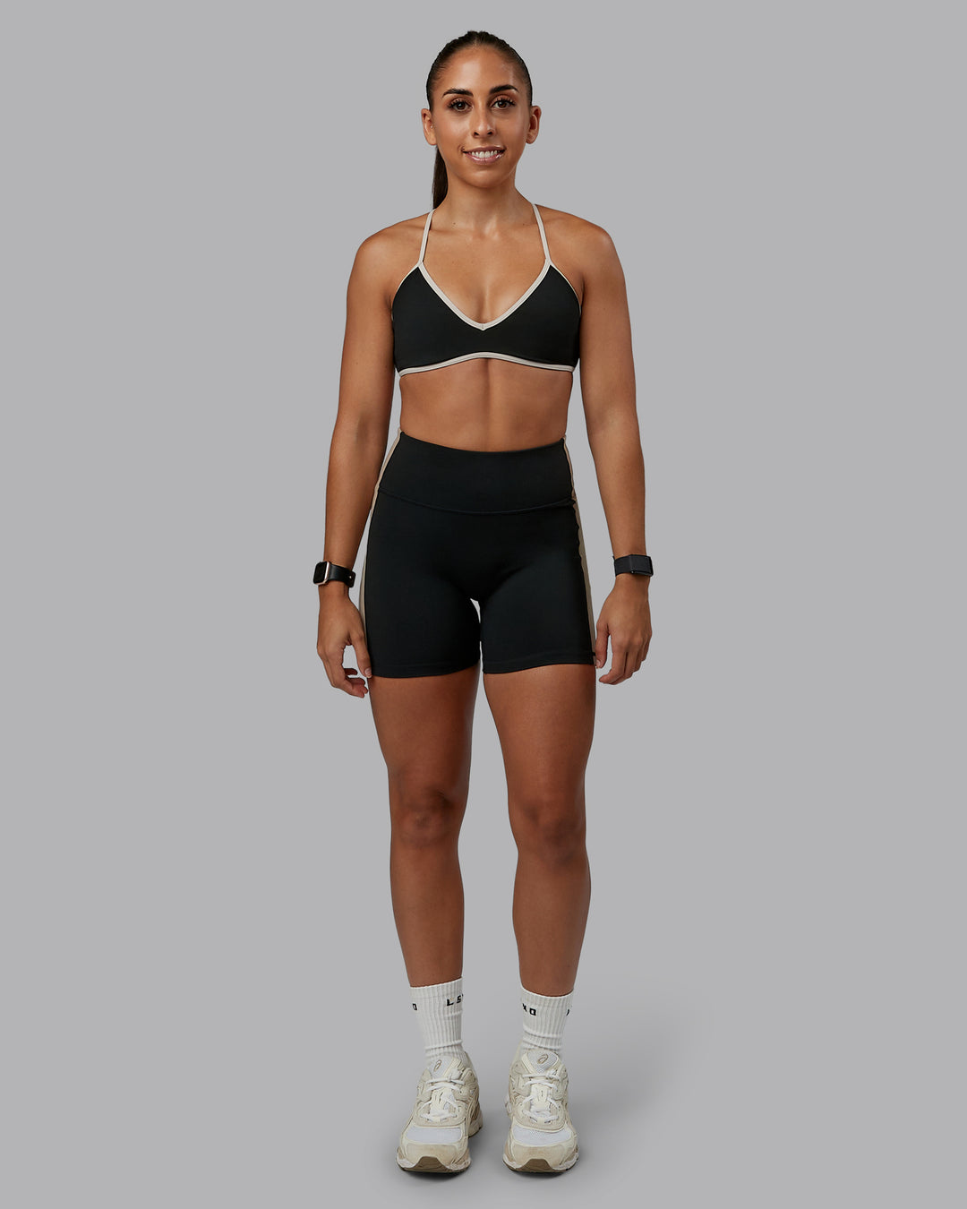 Woman wearing Ambience Sports Bra - Black-Multi | Model:Tylah | Size:S - view 5