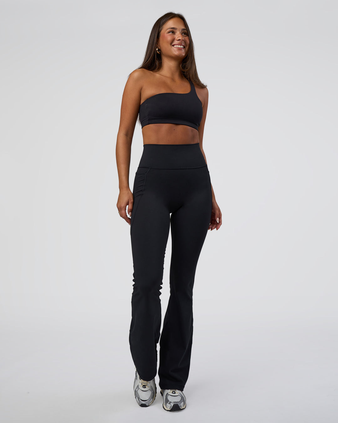 Woman wearing Angle Sports Bra - Black | Model:Bianca | Size:S - view 5