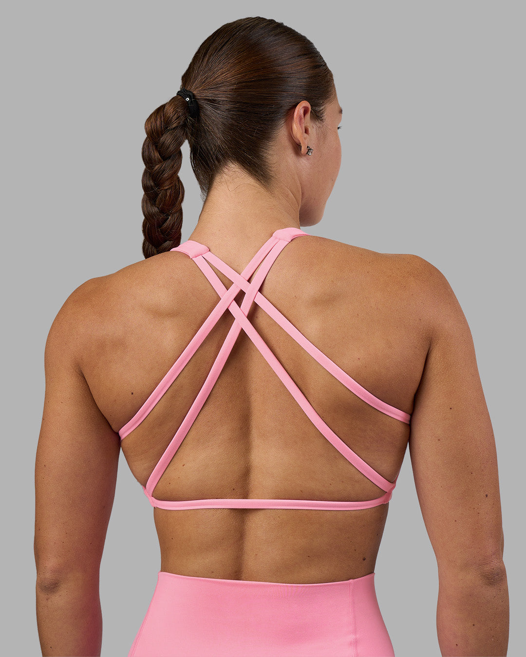 Woman wearing Aspire Sports Bra - Candy Pink | Model:Hannah | Size:S - view 4