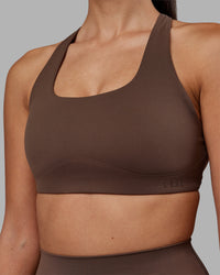 Woman wearing Aspire Sports Bra - Chocolate Martini | Model:Rhiley | Size:S | Thumbnail Index: 3