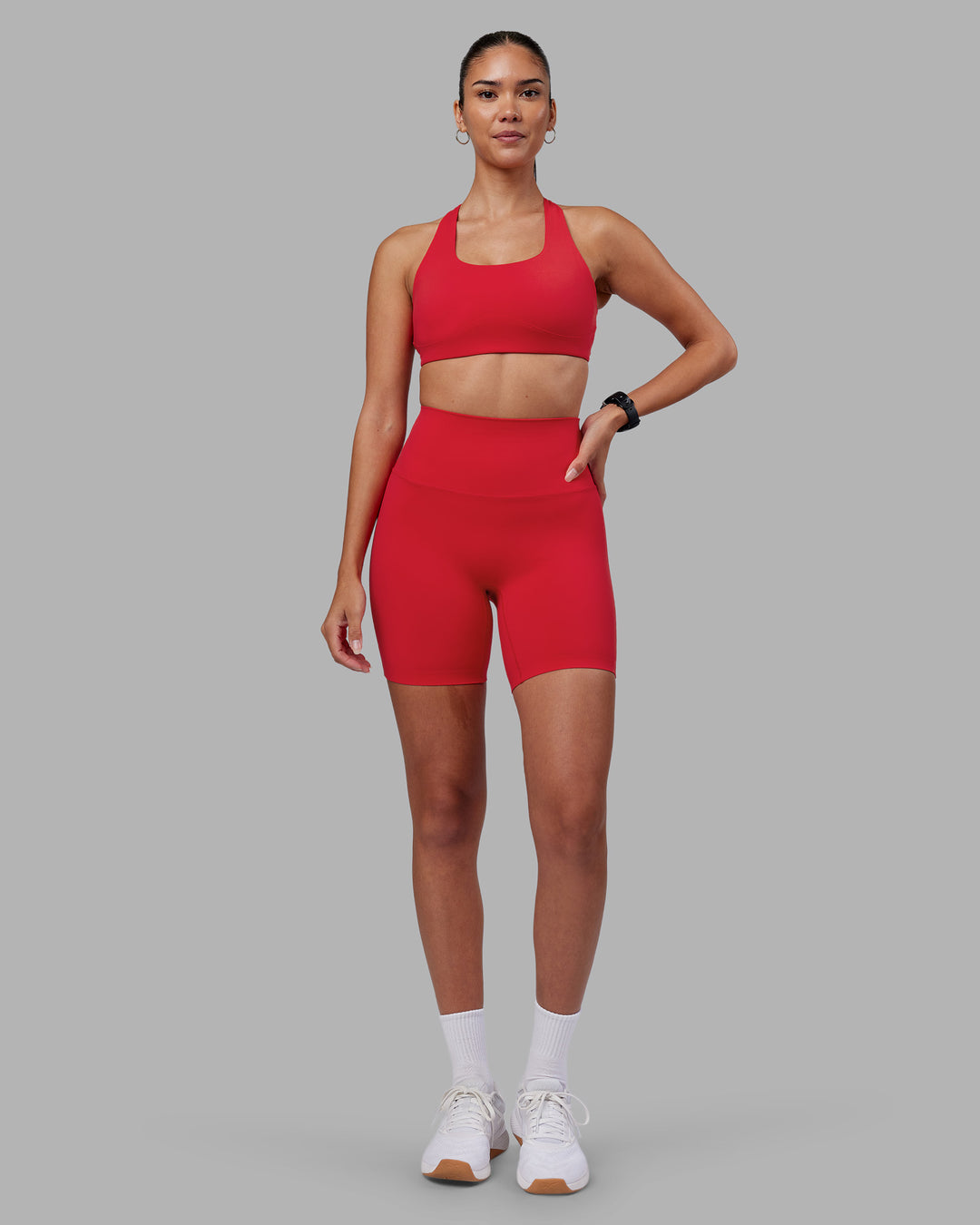 Woman wearing Aspire Sports Bra - Scarlet | Model:Rhiley | Size:S - view 5