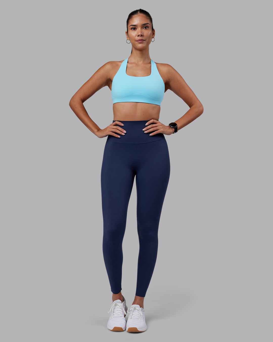Woman wearing Aspire Sports Bra - Sky Blue | Model:Rhiley | Size:S - view 3