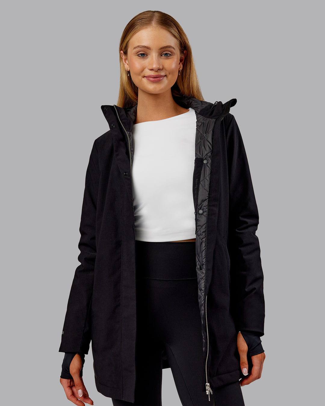 Woman wearing Auxiliary 2.0 Jacket - Black | Model:Ella | Size:S - view 8