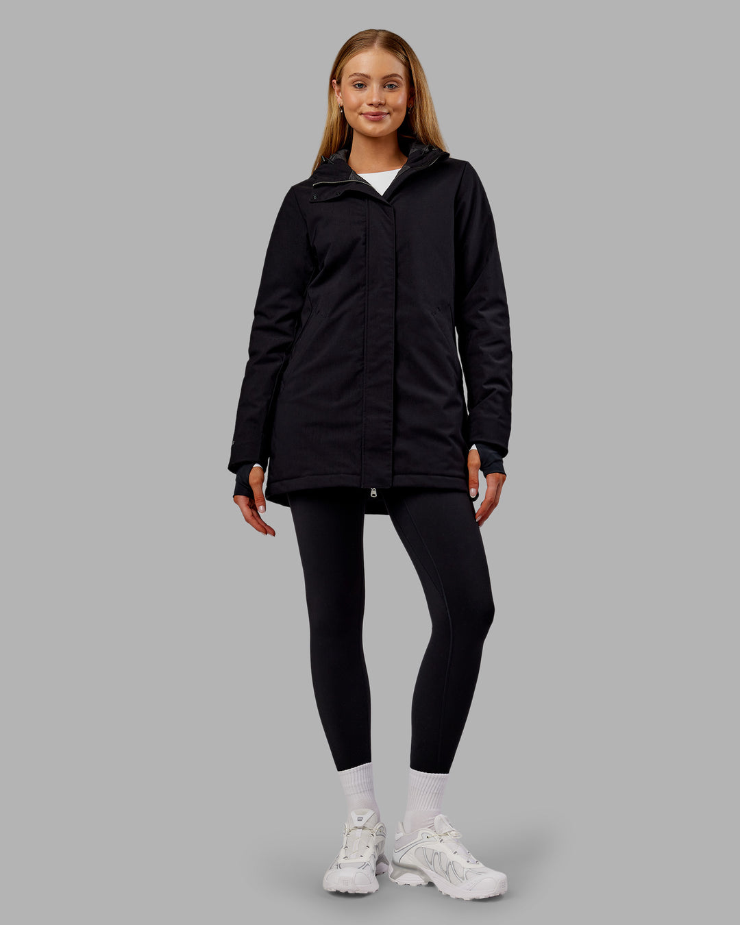 Woman wearing Auxiliary 2.0 Jacket - Black | Model:Ella | Size:S - view 2