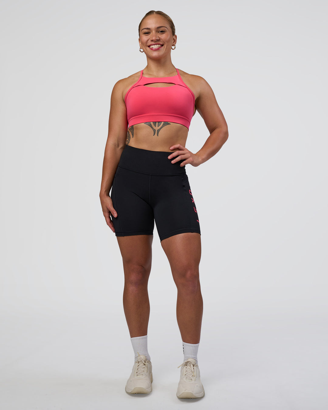 Woman wearing Be Bold Sports Bra - Bright Raspberry | Model:Tenaya | Size:S - view 6