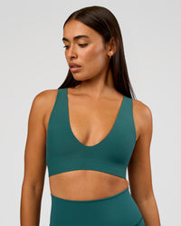 Woman wearing Bend & FLX Plunge Sports Bra - Transformative Teal | Model:Ruby | Size:S | Thumbnail Index: 5