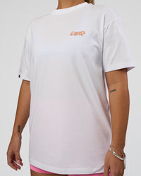 Woman wearing Break Through FLXCotton Oversized Tee - White-Pale Lilac | Model:Renee | Size:S | Thumbnail Index: 8