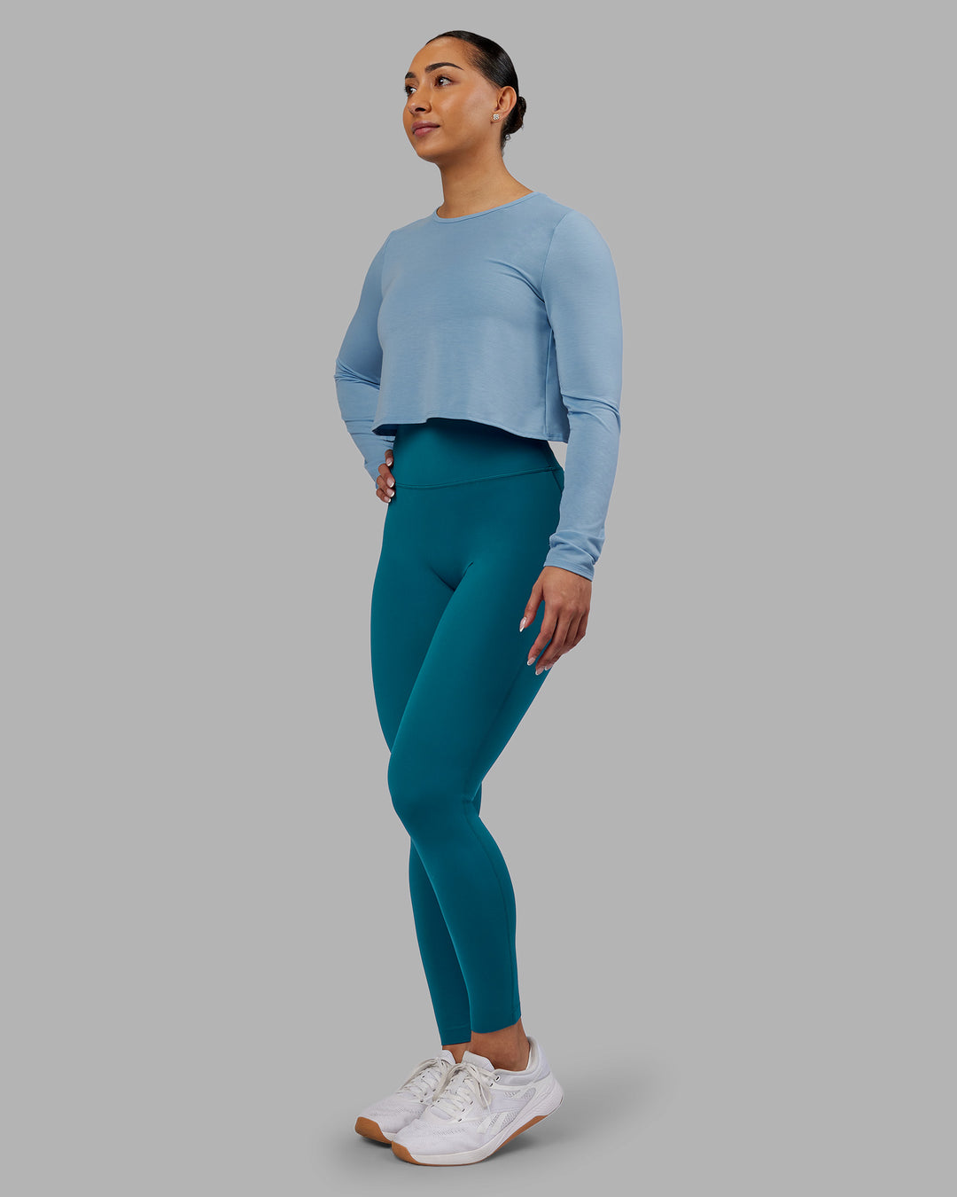 Woman wearing Breeze Long Sleeve Training Tee - Glacier Lake | Model:Ayla | Size:S - view 5