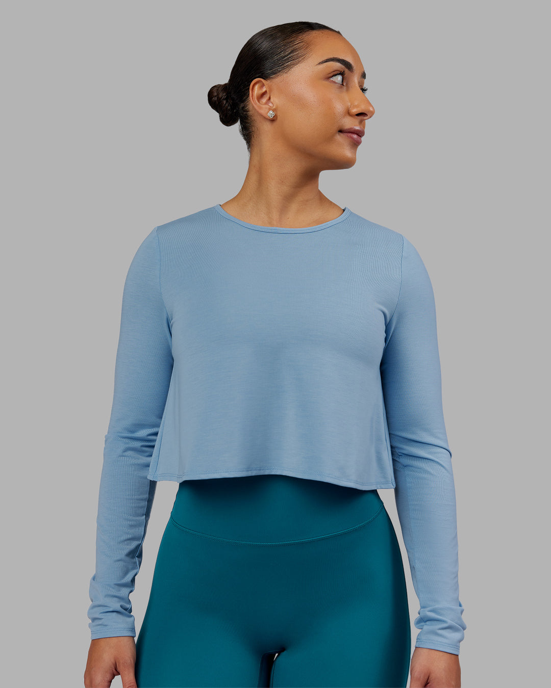 Woman wearing Breeze Long Sleeve Training Tee - Glacier Lake | Model:Ayla | Size:S - view 3