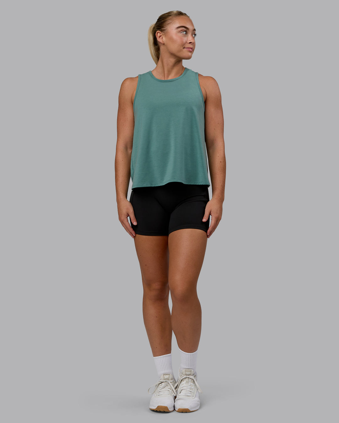 Woman wearing Breeze Training Tank - Sagebrush - view 6