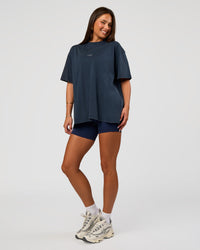 Woman wearing Built On Values Oversized Washed Tee - Future Navy Washed-White | Model:Bianca | Size:S | Thumbnail Index: 4