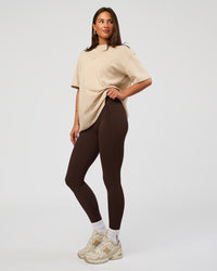 Woman wearing Built On Values Oversized Washed Tee - Shale Beige Washed-Hot Chocolate | Model:Bianca | Size:S | Thumbnail Index: 2