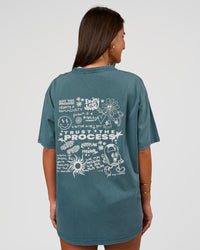 Woman wearing Built On Values Oversized Washed Tee - Transformative Teal Washed-White | Model:Bianca | Size:S | Thumbnail Index: 3