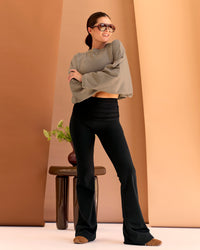 Woman wearing CF Fold Over High-Rise Flared Legging - Black | Model:Chloe | Size:S | Thumbnail Index: 4
