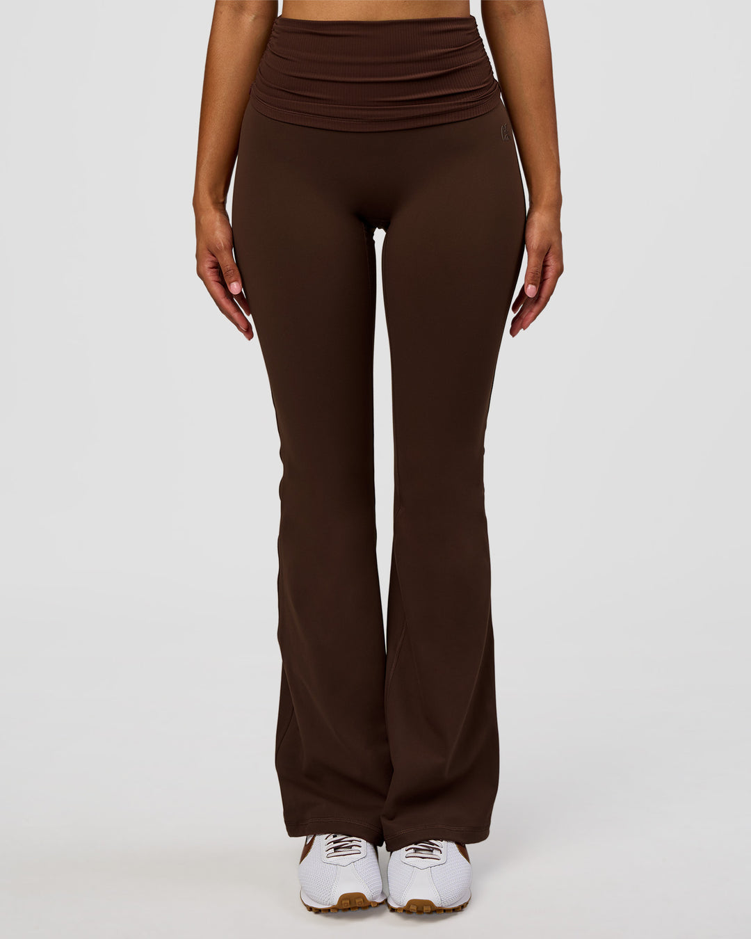 Model wearing CF Fold Over High-Rise Flared Legging - Hot Chocolate | Model:Jordan | Size:S - view 5