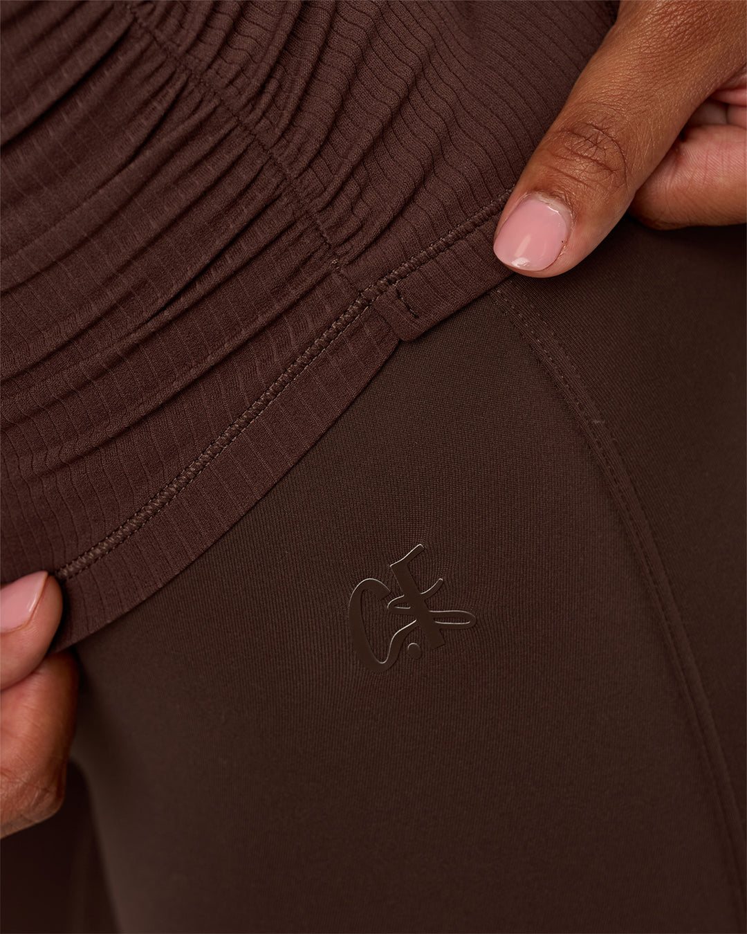 Model wearing CF Fold Over High-Rise Flared Legging - Hot Chocolate | Model:Jordan | Size:S - view 2