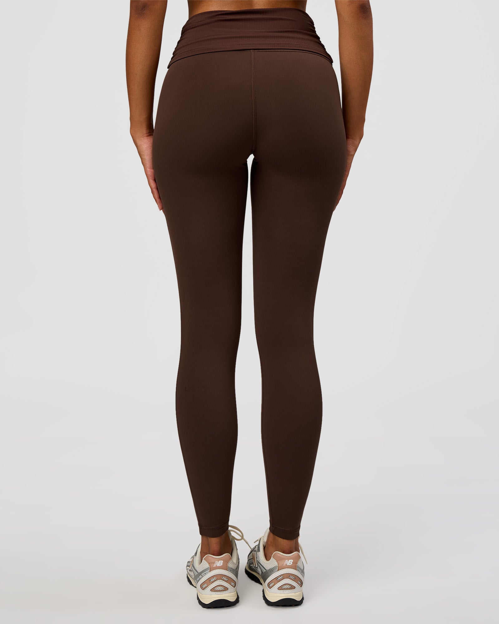 Woman wearing CF Fold Over High-Rise Full Length Legging - Hot Chocolate | Model:Jordan | Size:S