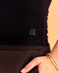 Woman wearing CF Move Through It Rib Tank - Black | Model:Chloe | Size:S | Thumbnail Index: 10