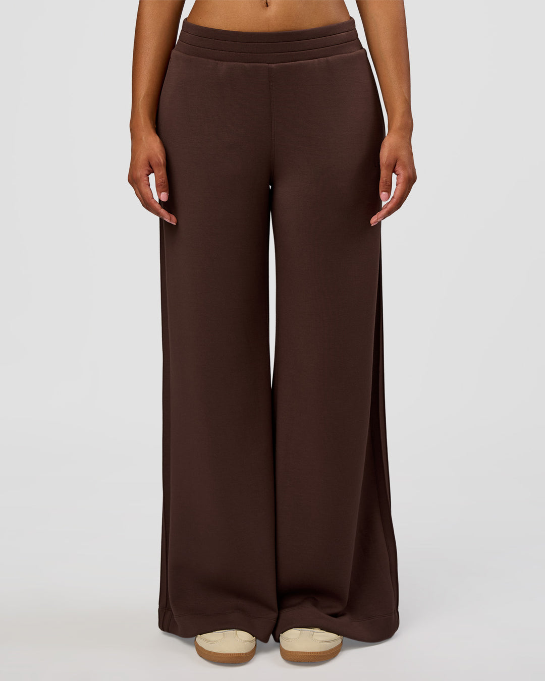 Woman wearing CF Elevate SoftTouch Pintuck Wide Leg Pant - Hot Chocolate | Model:Jordan | Size:S - view 2