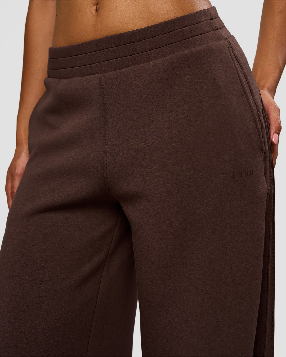 Woman wearing CF Elevate SoftTouch Pintuck Wide Leg Pant - Hot Chocolate | Model:Jordan | Size:S - view 8
