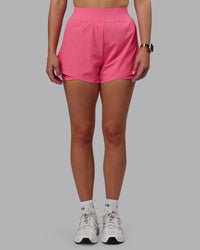 Woman wearing Challenger 3" Lined Performance Shorts in Pink Lemonade | Size:S | Thumbnail Index: 5