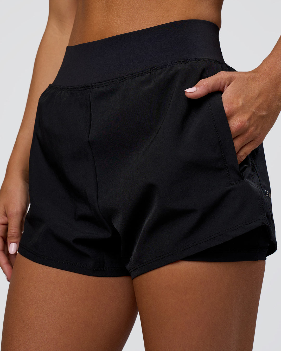 Woman wearing Challenger 3" Lined Performance Short - Black | Model:Amity | Size:S - view 1