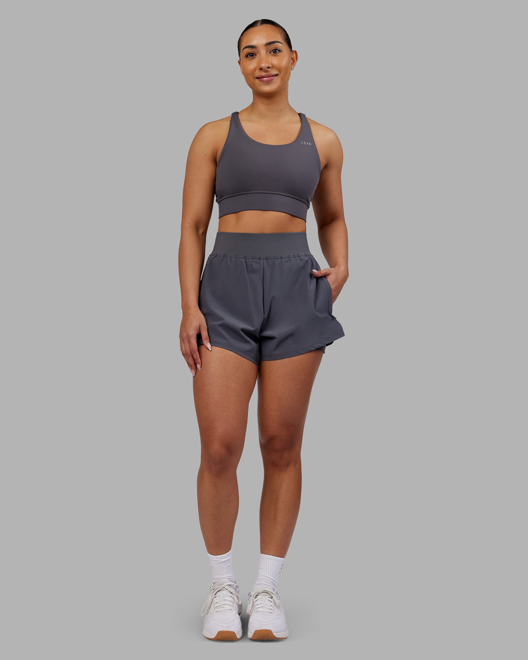 Woman wearing Challenger 3" Lined Performance Short - Dark Storm | Model:Ayla | Size:S - view 5
