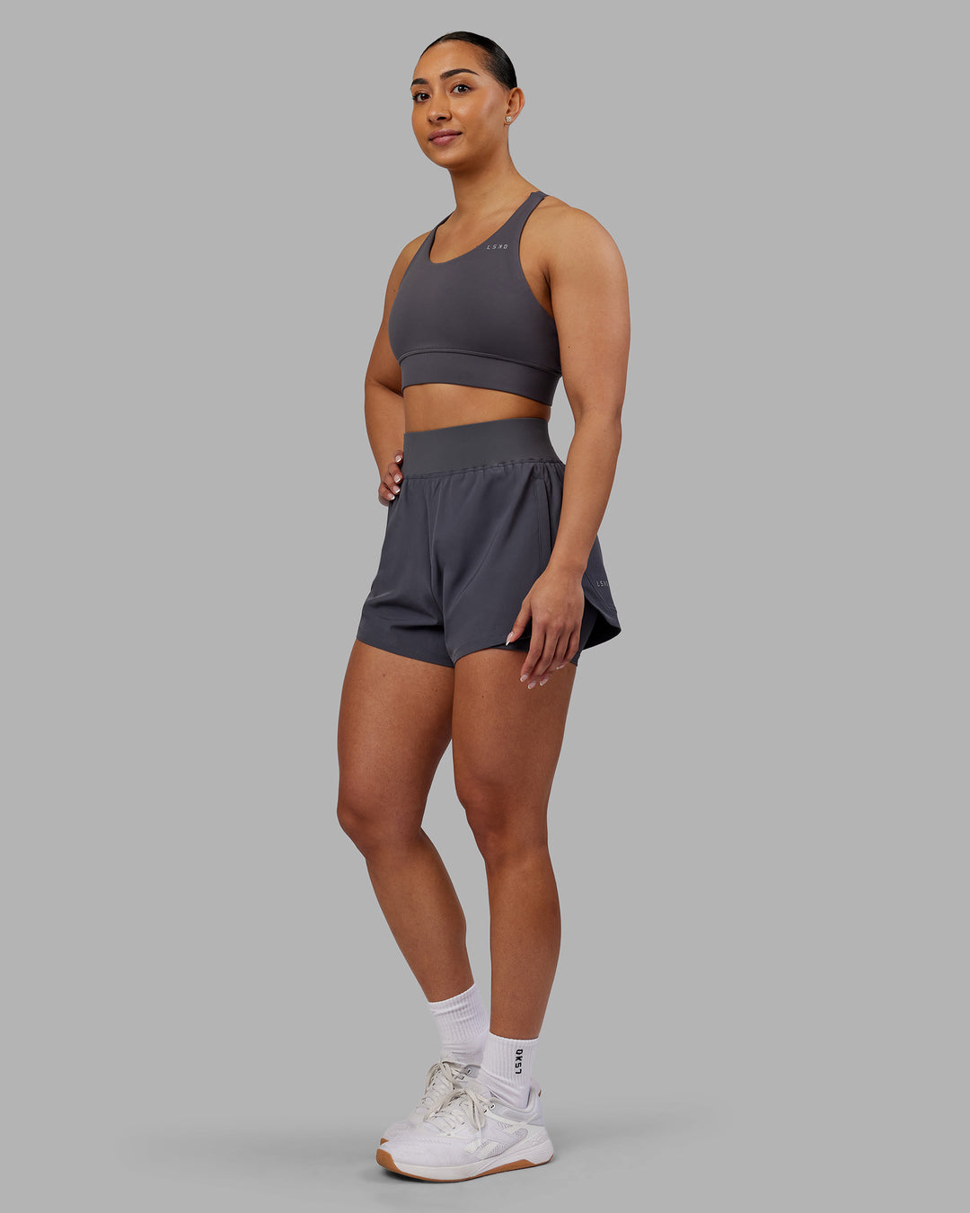 Woman wearing Challenger 3" Lined Performance Short - Dark Storm | Model:Ayla | Size:S - view 7