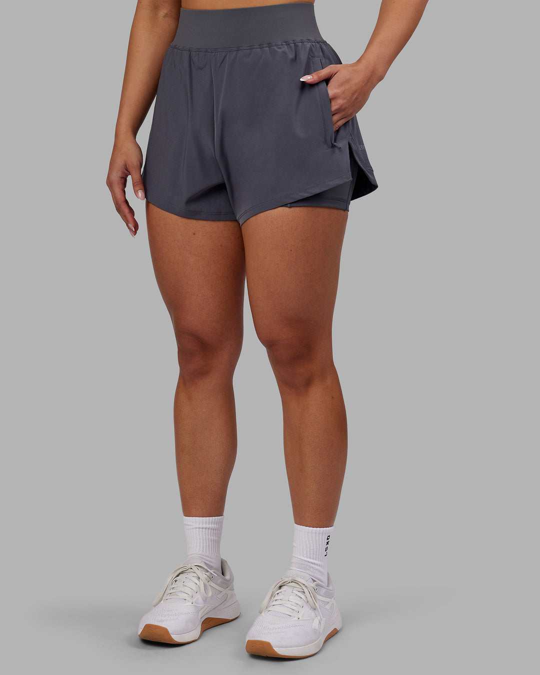 Woman wearing Challenger 3" Lined Performance Short - Dark Storm | Model:Ayla | Size:S - view 3