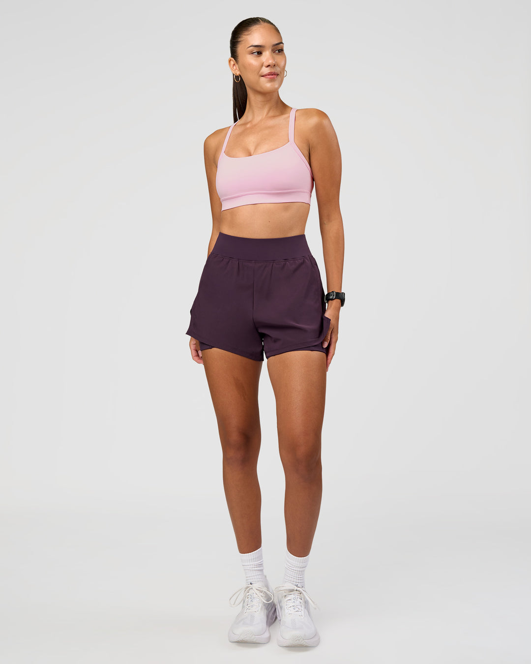 Woman wearing Challenger 3" Lined Performance Short - Midnight Plum | Model:Rhiley | Size:S - view 6