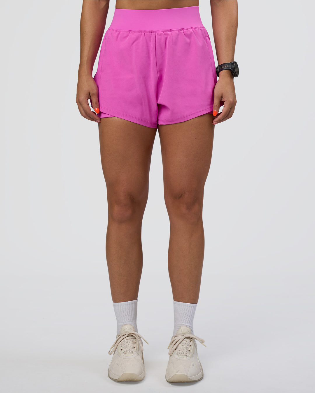 Woman wearing Challenger 3" Lined Performance Short - Ultra Fuchsia | Model:Abbey | Size:S - view 7