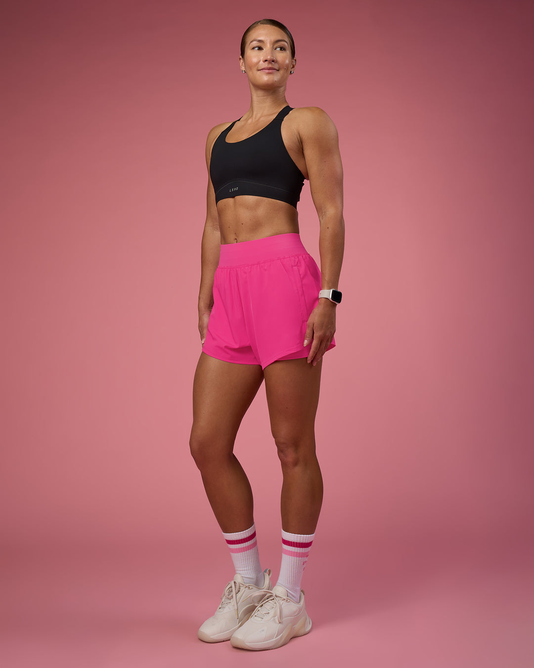 Woman wearing Challenger 3" Lined Performance Short - Ultra Pink | Model:Hannah | Size:S - view 3