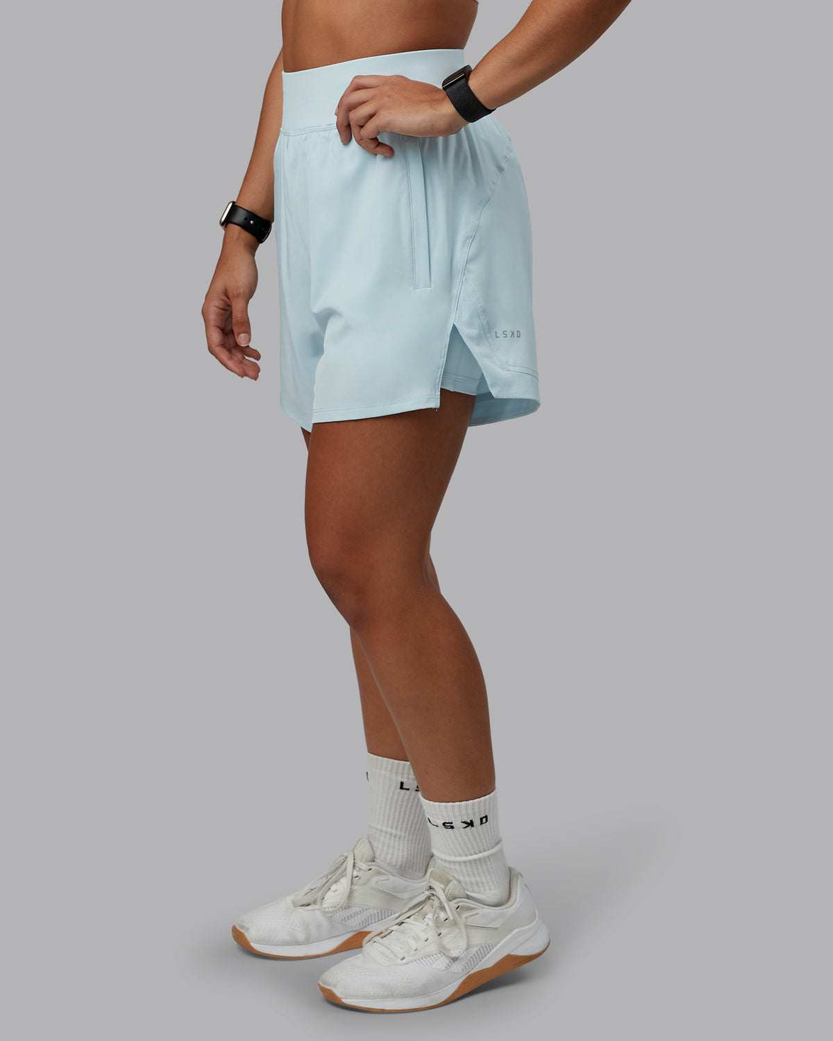 Woman wearing Challenger 5" Lined Performance Short in Skyride | Size:S | Model:Tylah