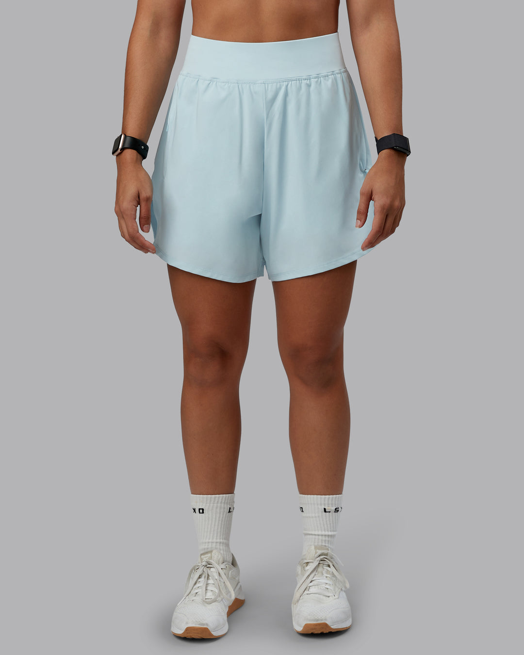 Woman wearing Challenger 5" Lined Performance Short in Skyride | Size:S | Model:Tylah - view 7