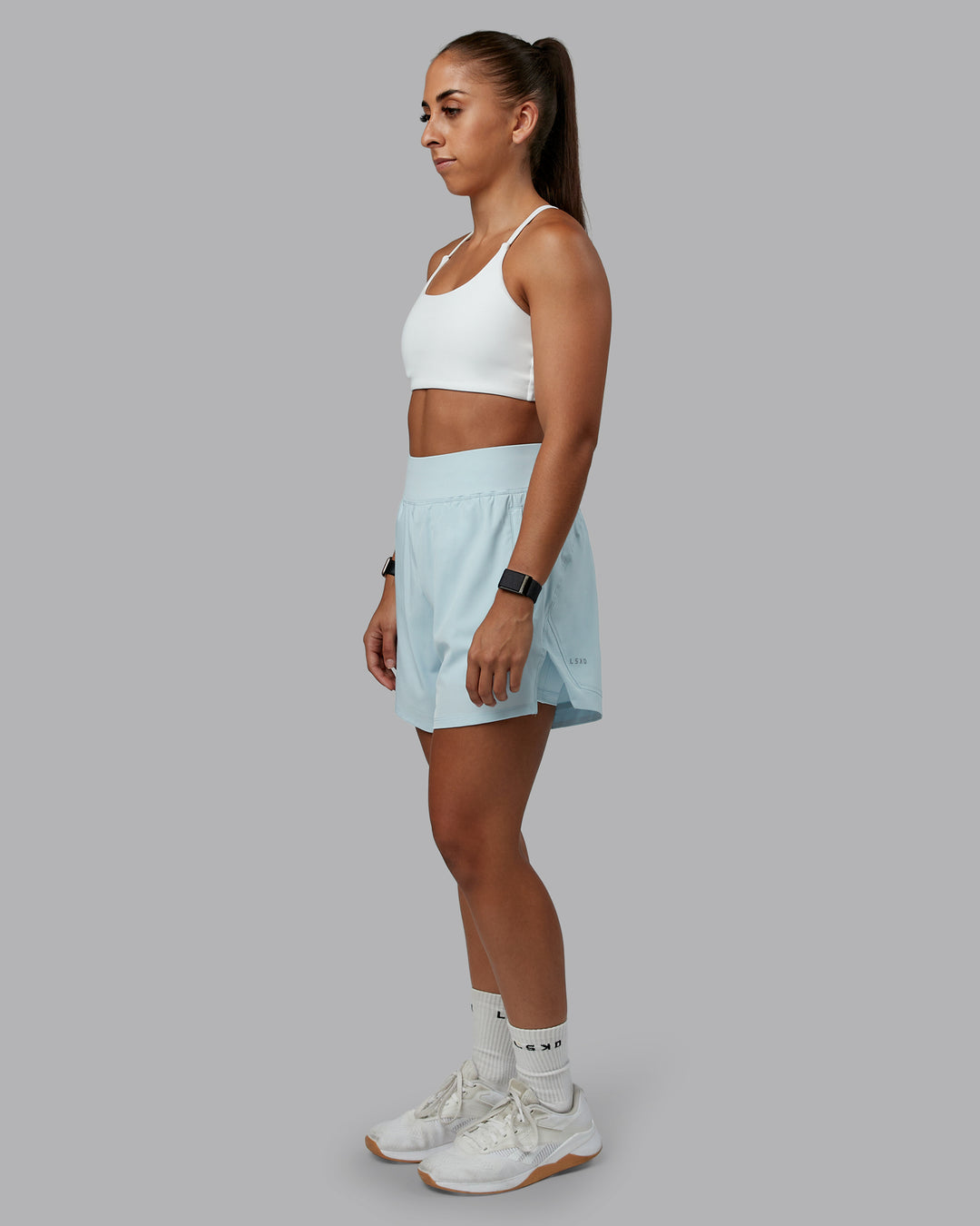 Woman wearing Challenger 5" Lined Performance Short in Skyride | Size:S | Model:Tylah - view 5