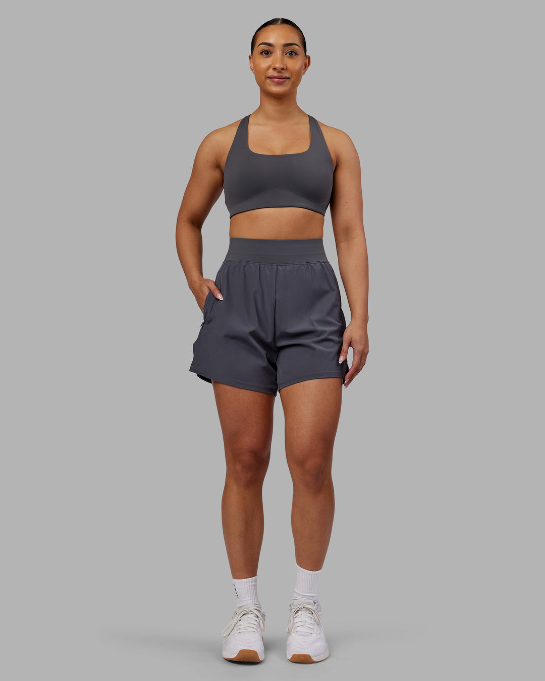Woman wearing Challenger 5" Lined Performance Short - Dark Storm | Model:Ayla | Size:S - view 1