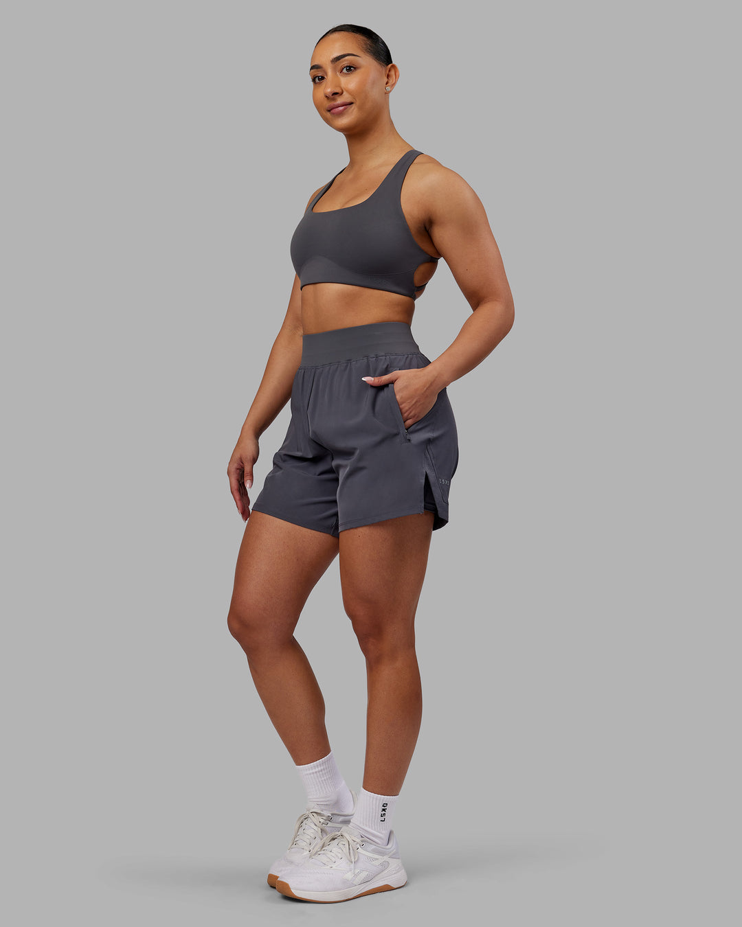 Woman wearing Challenger 5" Lined Performance Short - Dark Storm | Model:Ayla | Size:S - view 5