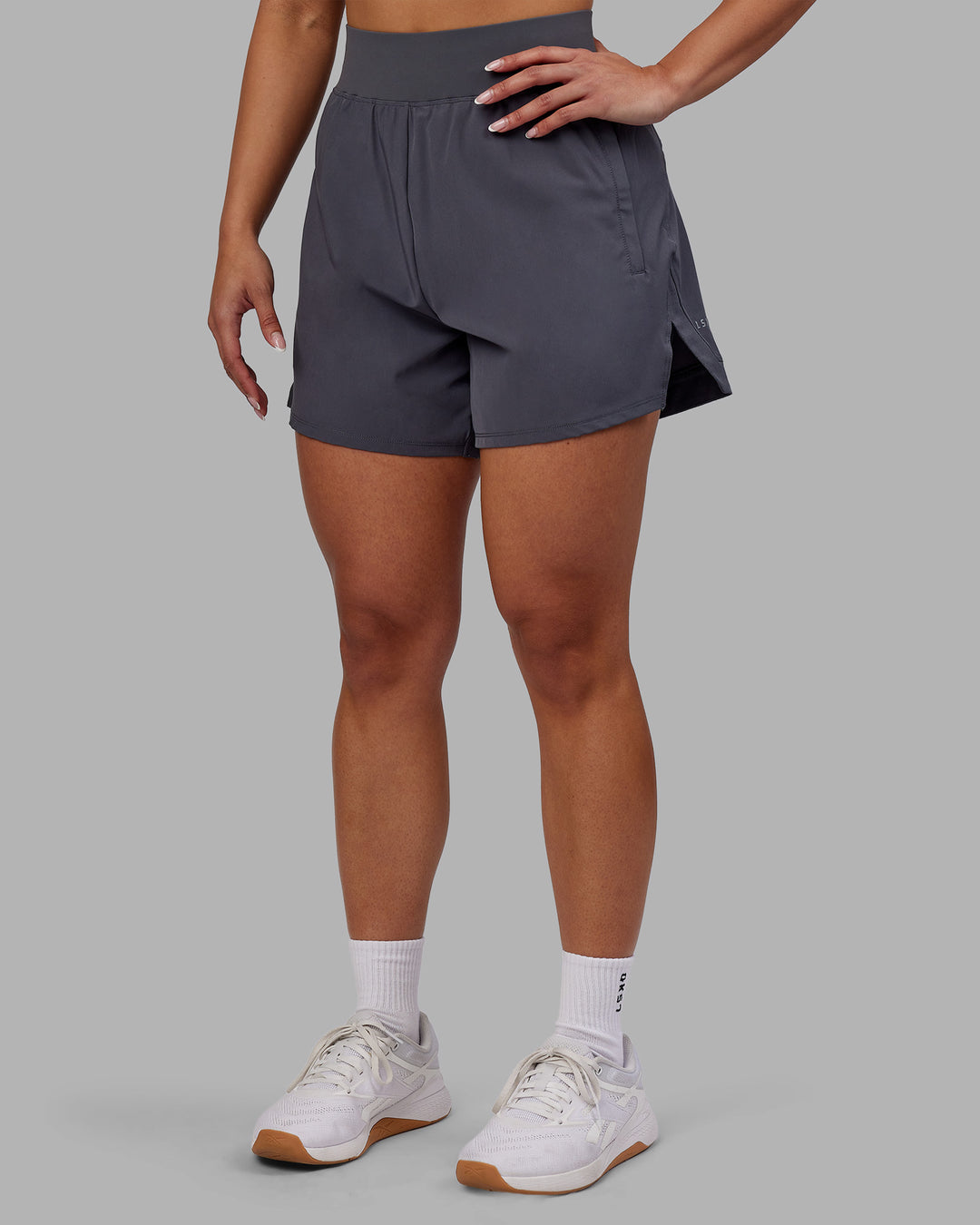 Woman wearing Challenger 5" Lined Performance Short - Dark Storm | Model:Ayla | Size:S - view 6