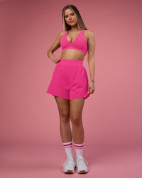 Woman wearing Challenger 5" Lined Performance Short - Ultra Pink | Model:Tianah | Size:S | Thumbnail Index: 0