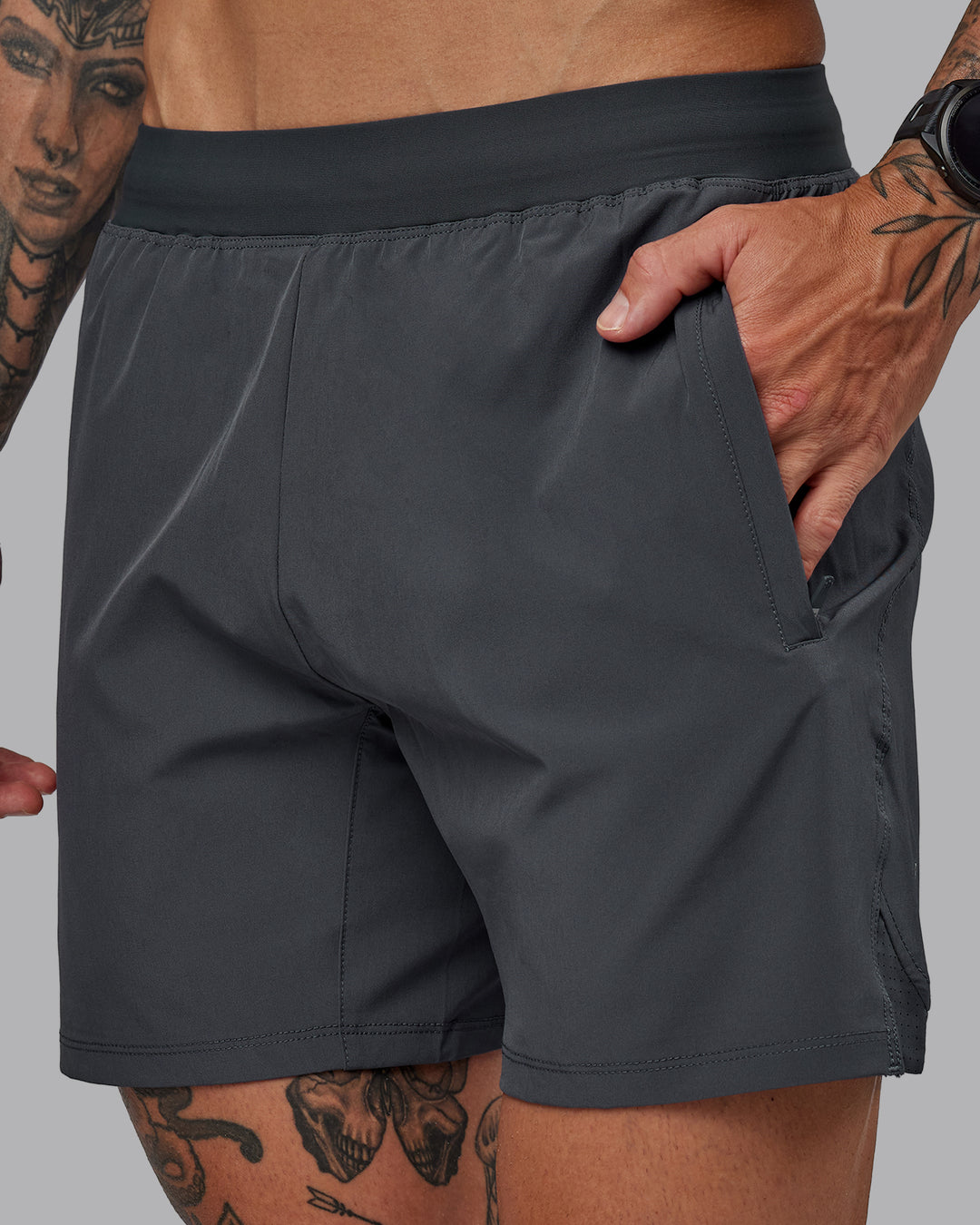 Man wearing Challenger 6" Performance Short in Dark Storm | Size:S - view 3