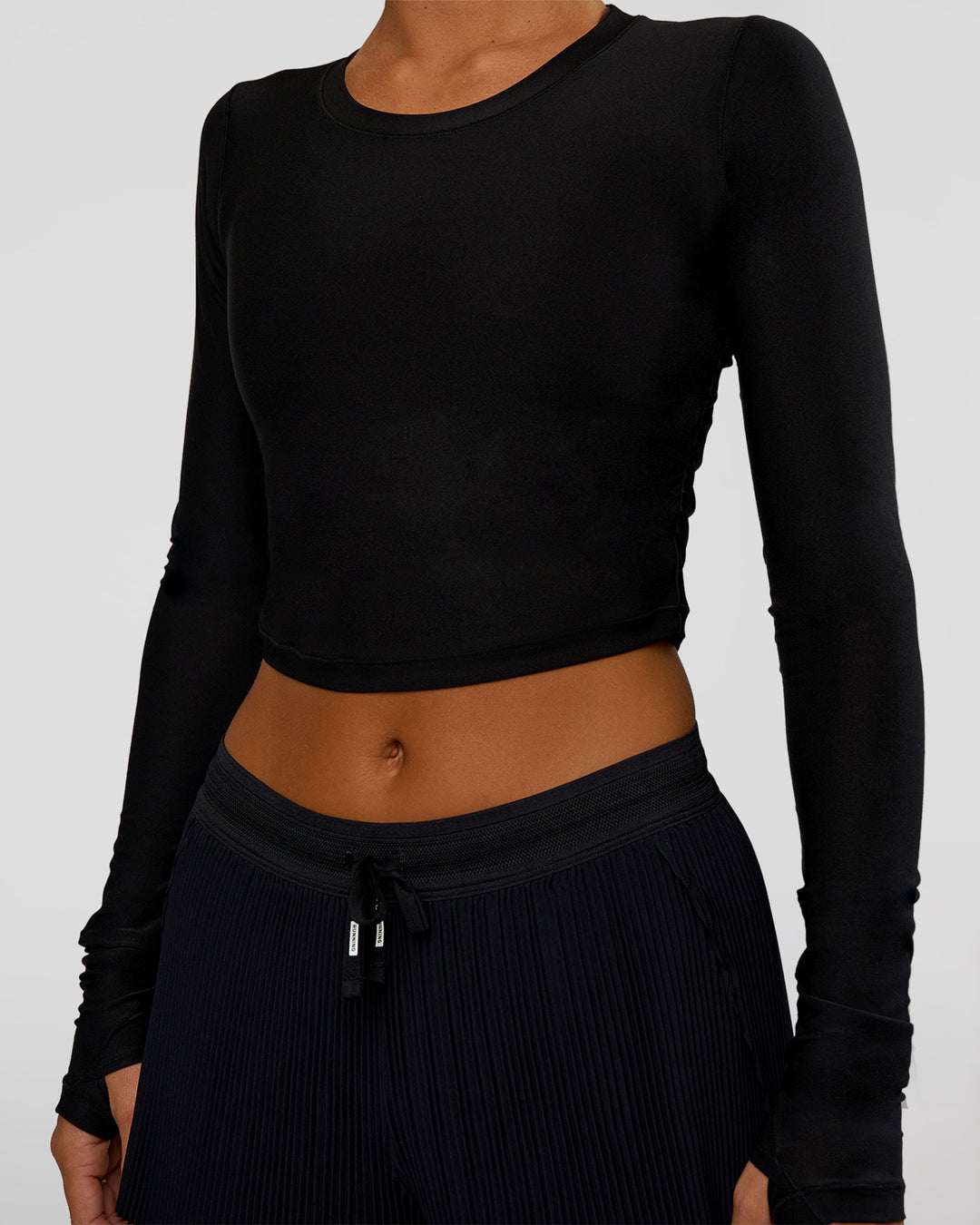 Woman wearing Clarity Long Sleeve Tee - Black | Model:Amity | Size:S - view 5