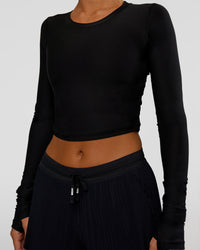 Woman wearing Clarity Long Sleeve Tee - Black | Model:Amity | Size:S | Thumbnail Index: 4